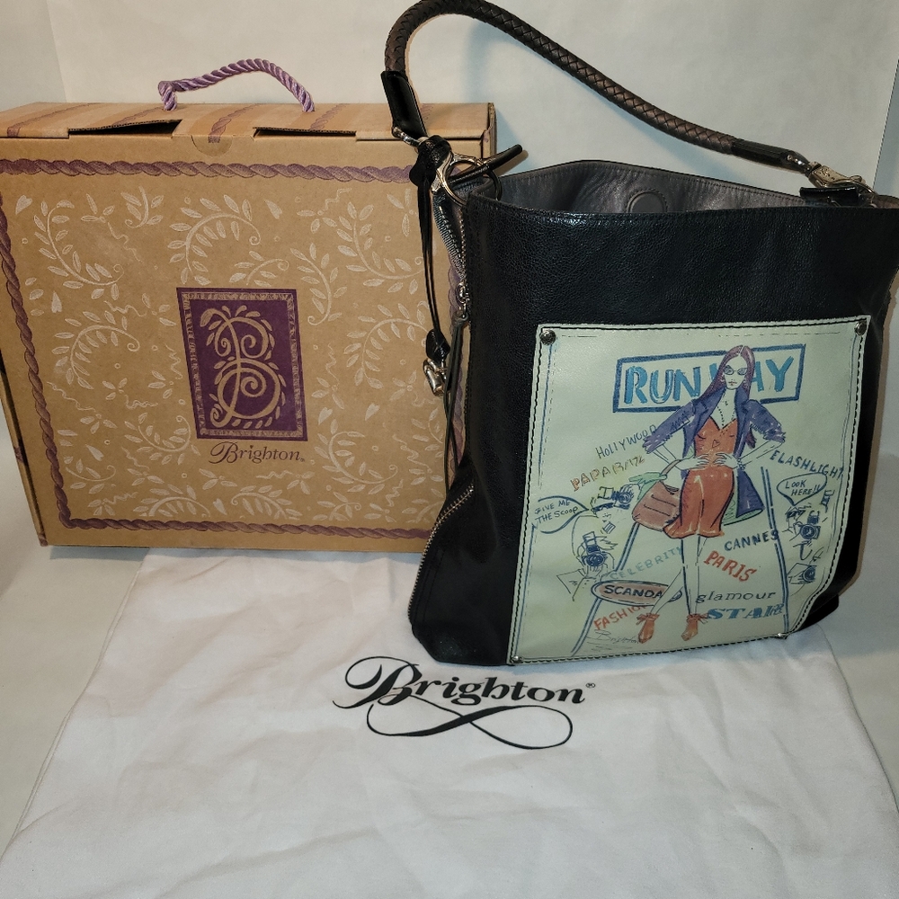 VGUC BRIGHTON Tom Clancy "THE RUNWAY" Leather CROSSBODY/SHOULDER BAG - Black